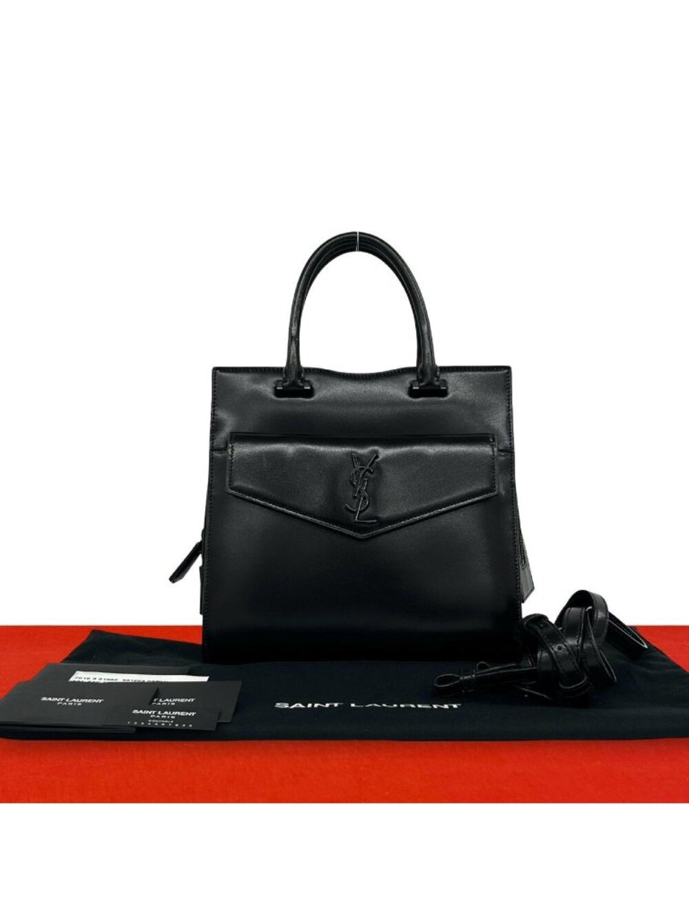 Saint Laurent Paris Uptown YSL Logo Leather 2-Way Shoulder Bag Black